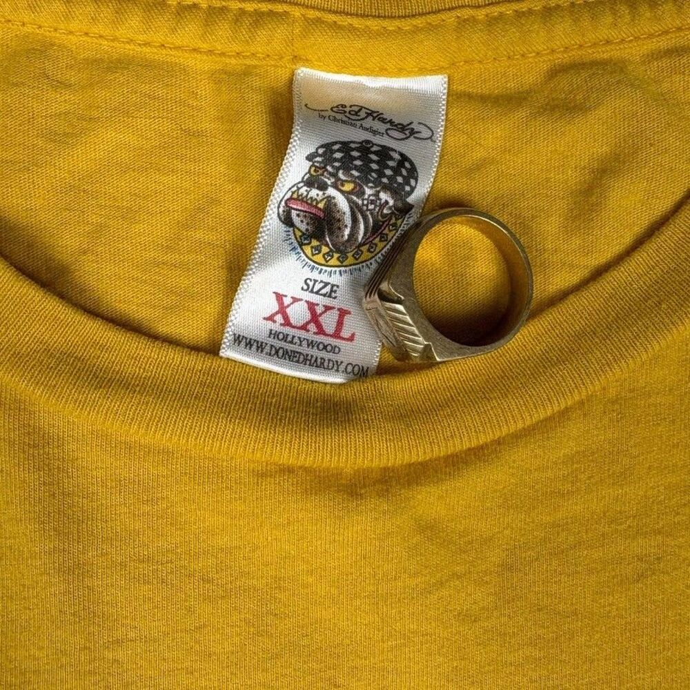 Vintage Ed Hardy T Shirt 2XL Tiger Graphic Yellow Christian Audigier Y2K USA‎ - Picture 4 of 11